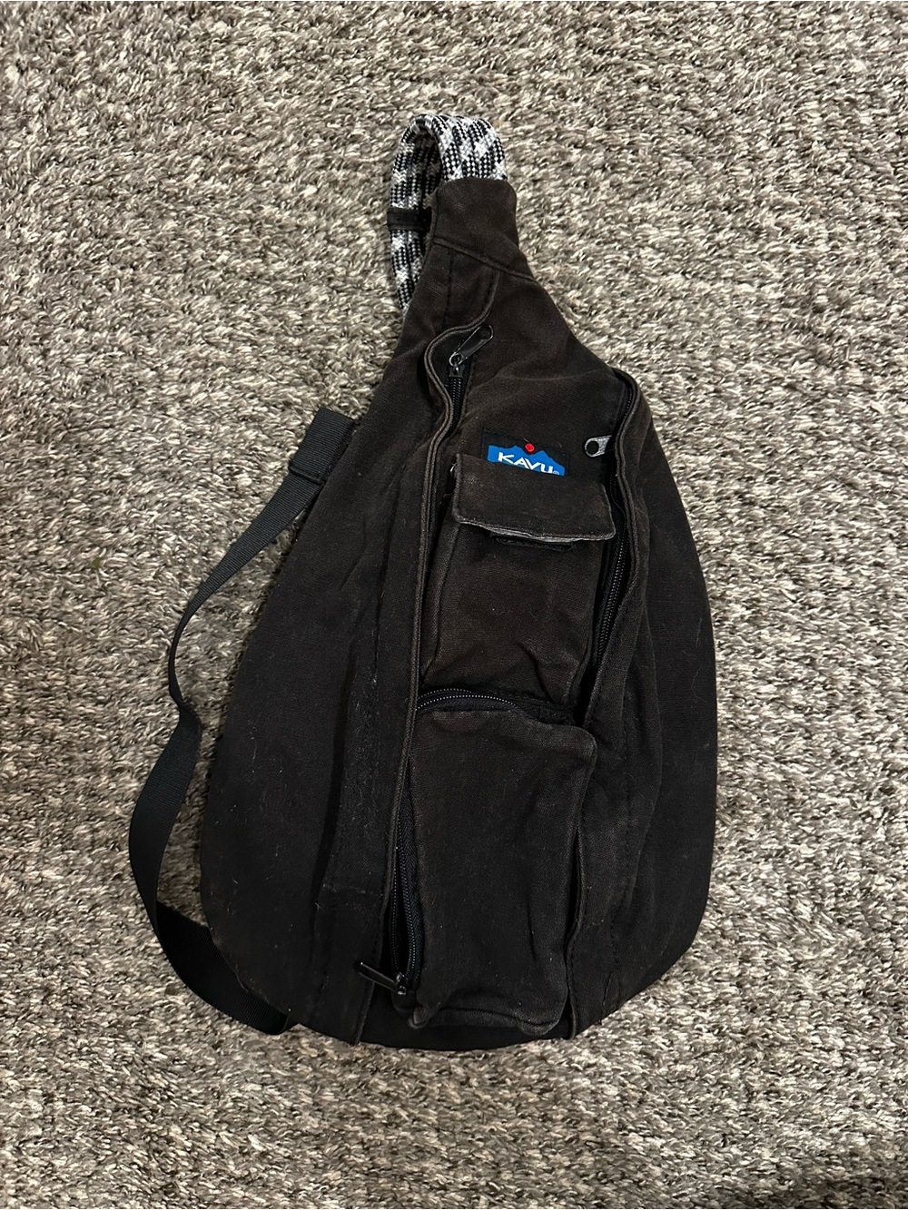 Kavu Black Sling Belt Bag with Patterned Strap